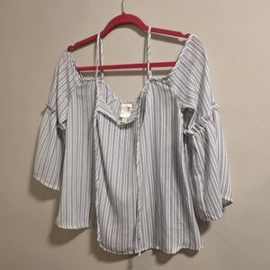 Pink Owl Blue and White Striped Blouse